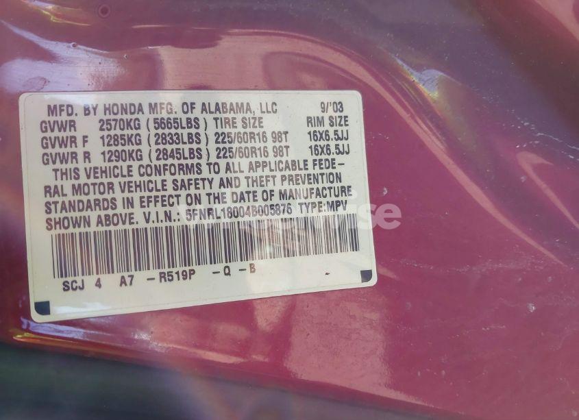 Photo 9 of 2004 Honda Odyssey EX-L (VIN 5FNRL18004B005876)