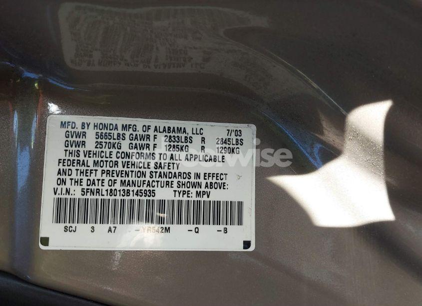Photo 9 of 2003 Honda Odyssey EX-L (VIN 5FNRL18013B145935)