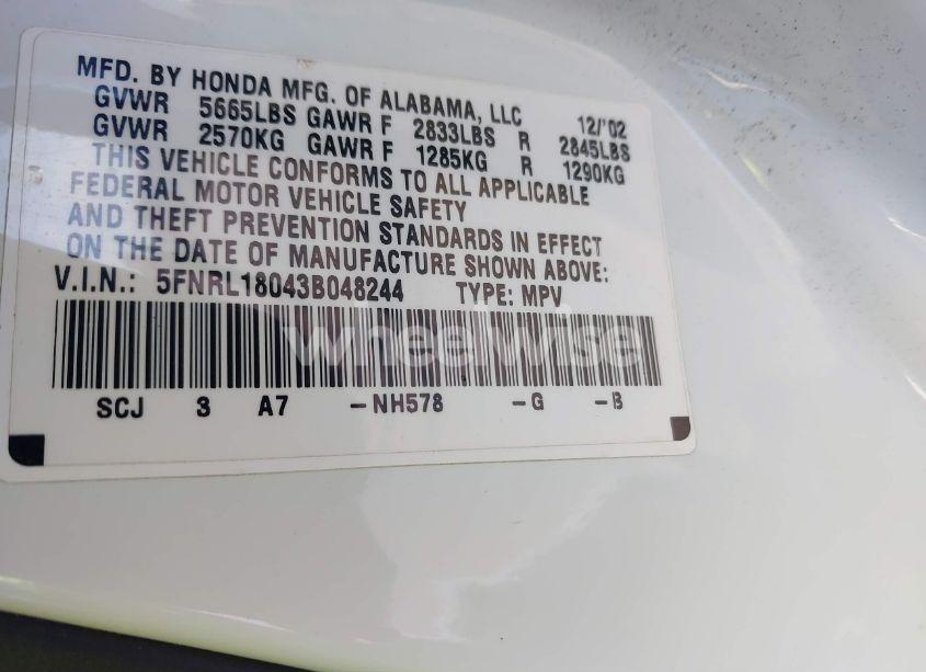 Photo 9 of 2003 Honda Odyssey EX-L (VIN 5FNRL18043B048244)