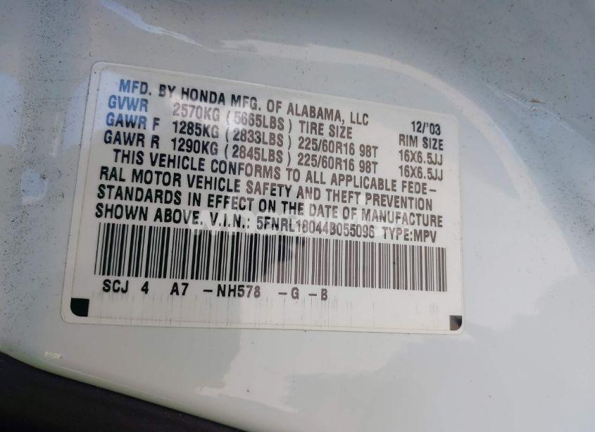 Photo 9 of 2004 Honda Odyssey EX-L (VIN 5FNRL18044B055096)