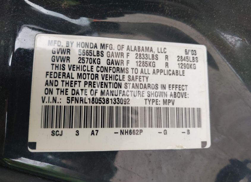 Photo 9 of 2003 Honda Odyssey EX-L (VIN 5FNRL18053B133092)