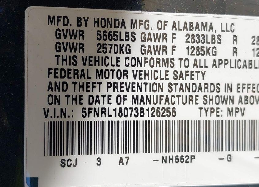 Photo 9 of 2003 Honda Odyssey EX-L (VIN 5FNRL18073B126256)