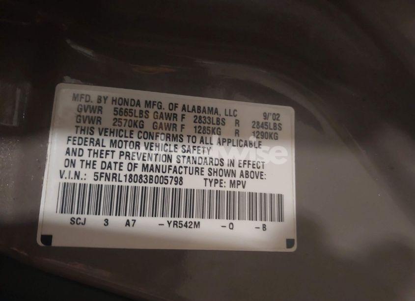 Photo 9 of 2003 Honda Odyssey EX-L (VIN 5FNRL18083B005798)