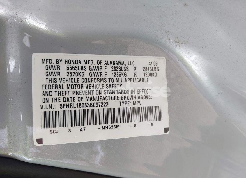 Photo 9 of 2003 Honda Odyssey EX-L (VIN 5FNRL18083B097222)