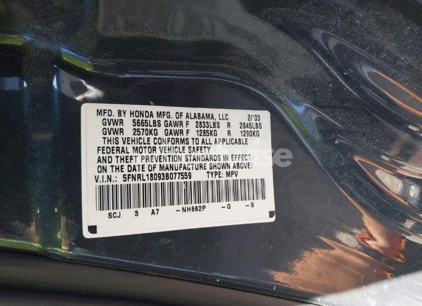 Photo 9 of 2003 Honda Odyssey EX-L (VIN 5FNRL18093B077559)