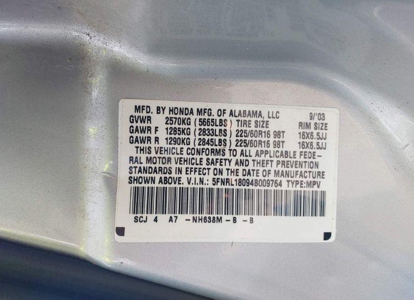 Photo 9 of 2004 Honda Odyssey EX-L (VIN 5FNRL18094B009764)