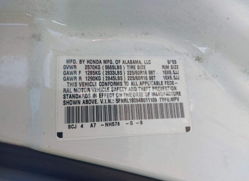 Photo 9 of 2004 Honda Odyssey EX-L (VIN 5FNRL18094B011109)