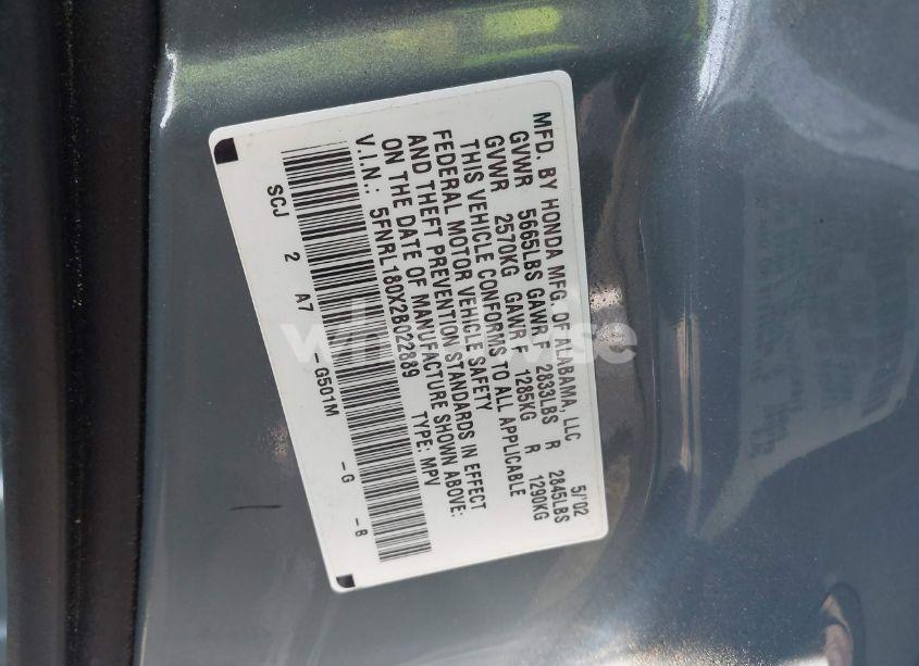 Photo 9 of 2002 Honda Odyssey EX-L (VIN 5FNRL180X2B022889)