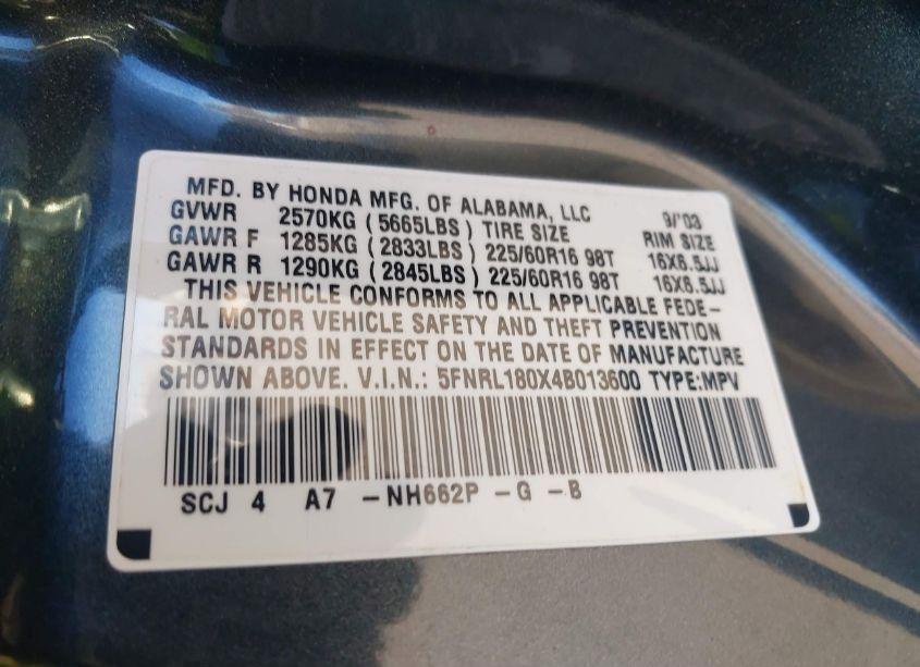 Photo 9 of 2004 Honda Odyssey EX-L (VIN 5FNRL180X4B013600)