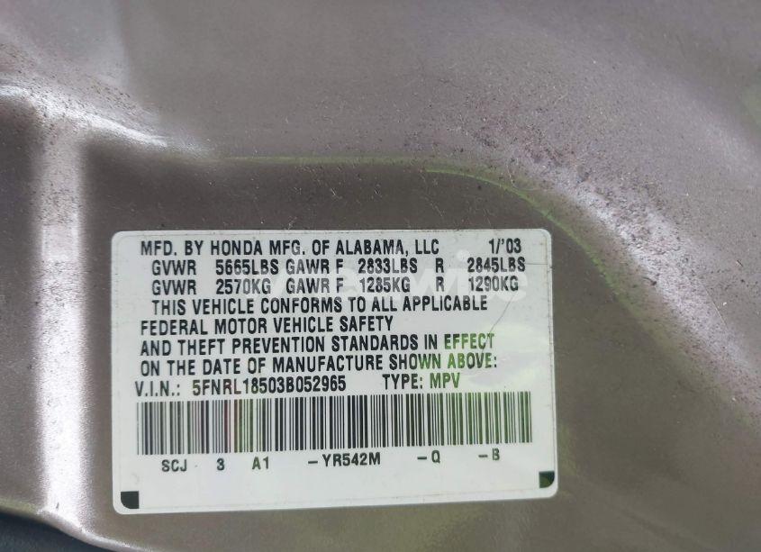 Photo 9 of 2003 Honda Odyssey LX (VIN 5FNRL18503B052965)