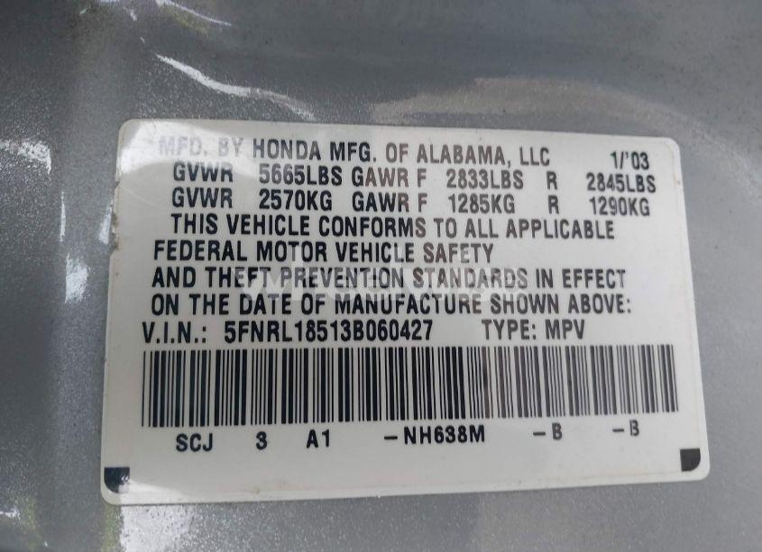 Photo 9 of 2003 Honda Odyssey LX (VIN 5FNRL18513B060427)