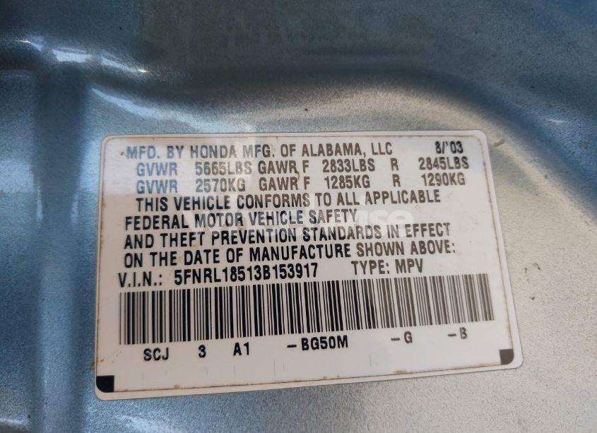 Photo 9 of 2003 Honda Odyssey LX (VIN 5FNRL18513B153917)