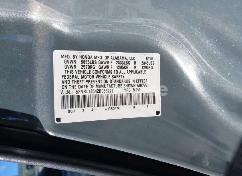 Photo 9 of 2002 Honda Odyssey LX (VIN 5FNRL18542B033222)