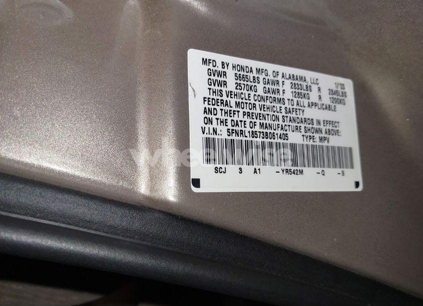 Photo 9 of 2003 Honda Odyssey LX (VIN 5FNRL18573B061405)