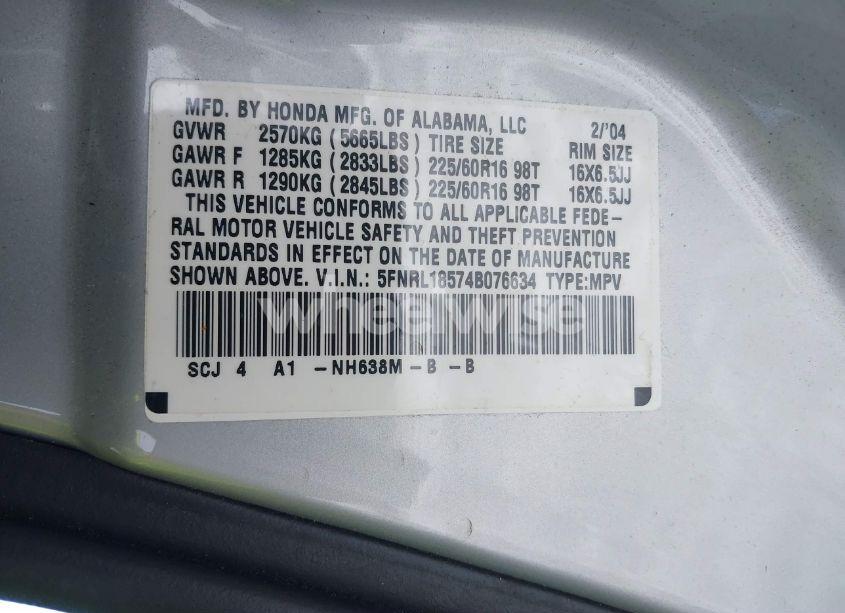 Photo 9 of 2004 Honda Odyssey LX (VIN 5FNRL18574B076634)