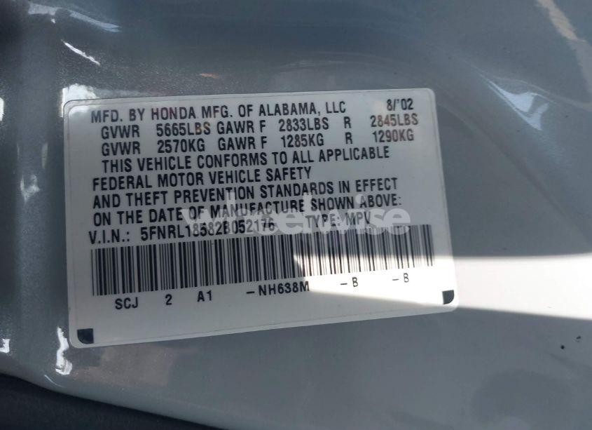 Photo 9 of 2002 Honda Odyssey LX (VIN 5FNRL18582B052176)