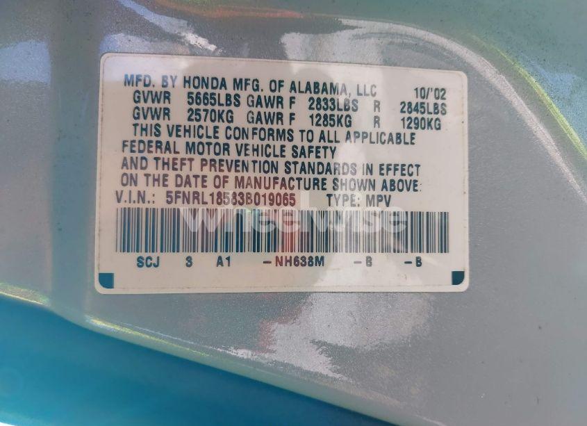 Photo 9 of 2003 Honda Odyssey LX (VIN 5FNRL18583B019065)