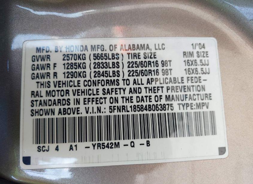 Photo 9 of 2004 Honda Odyssey LX (VIN 5FNRL18584B063875)