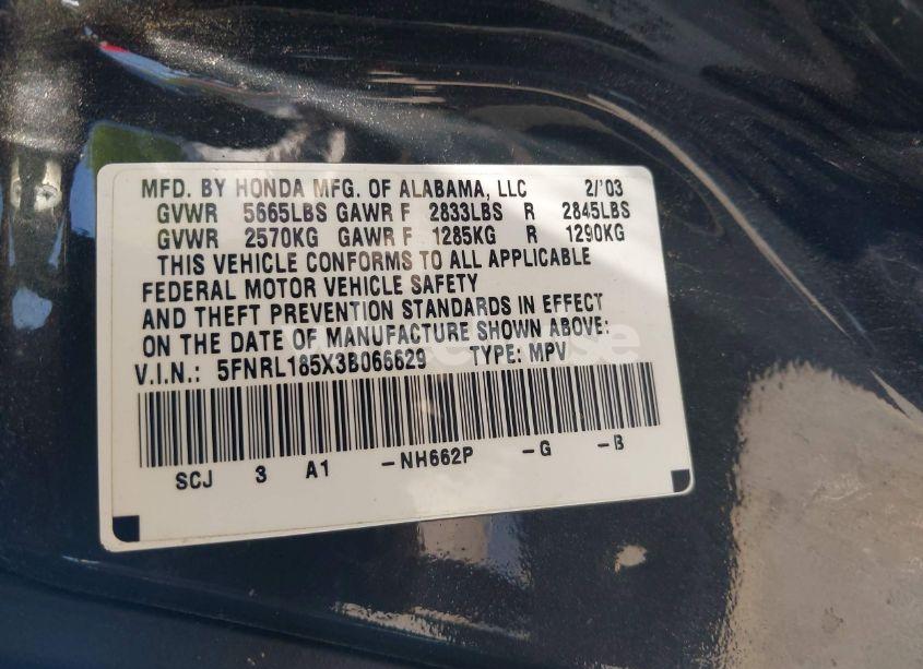 Photo 9 of 2003 Honda Odyssey LX (VIN 5FNRL185X3B066629)