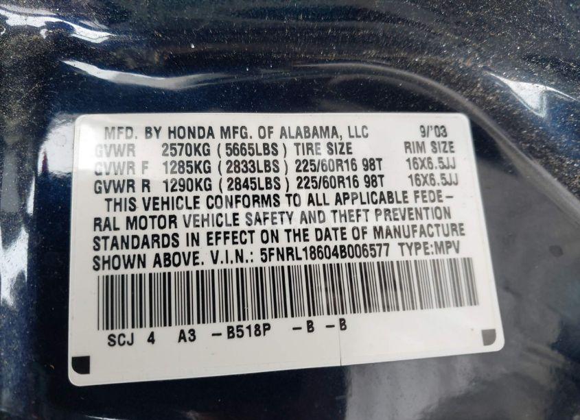 Photo 9 of 2004 Honda Odyssey EX (VIN 5FNRL18604B006577)