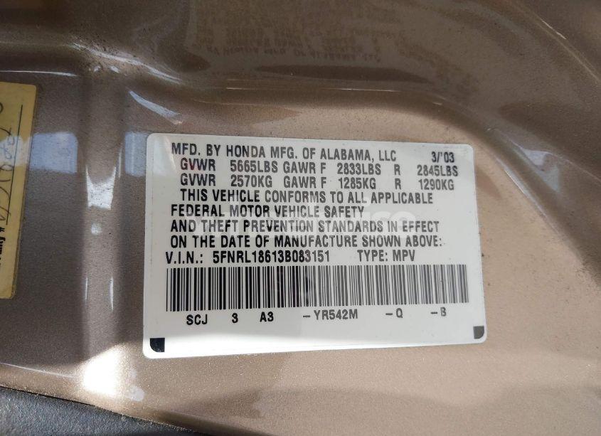 Photo 9 of 2003 Honda Odyssey EX (VIN 5FNRL18613B083151)