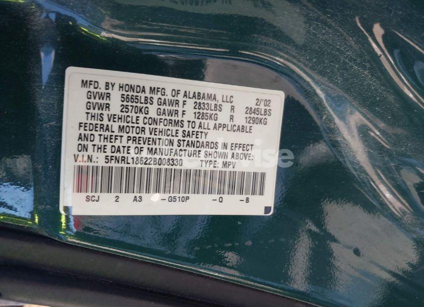 Photo 9 of 2002 Honda Odyssey EX (VIN 5FNRL18622B008330)