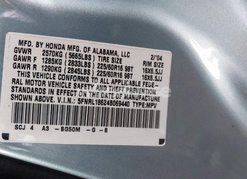 Photo 9 of 2004 Honda Odyssey EX (VIN 5FNRL18624B069440)