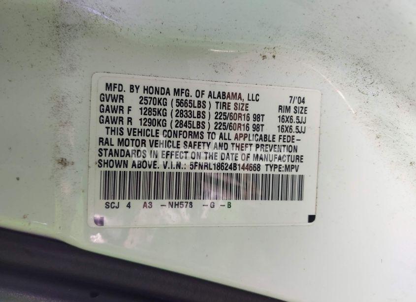 Photo 9 of 2004 Honda Odyssey EX (VIN 5FNRL18624B144668)