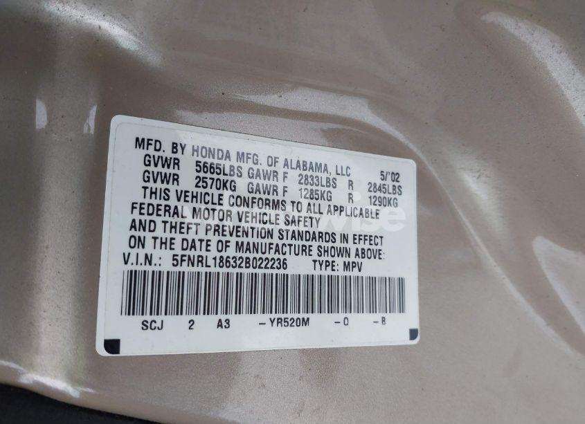 Photo 9 of 2002 Honda Odyssey EX (VIN 5FNRL18632B022236)