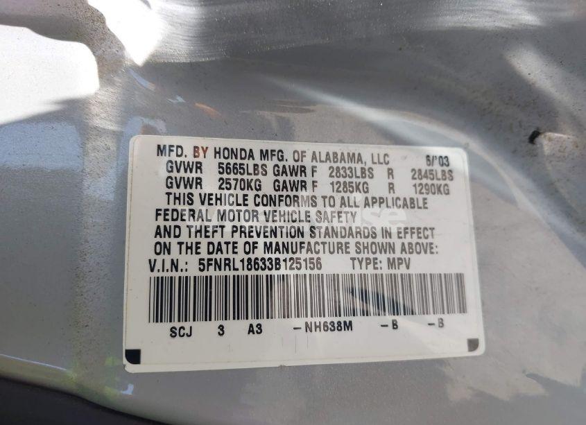 Photo 9 of 2003 Honda Odyssey EX (VIN 5FNRL18633B125156)