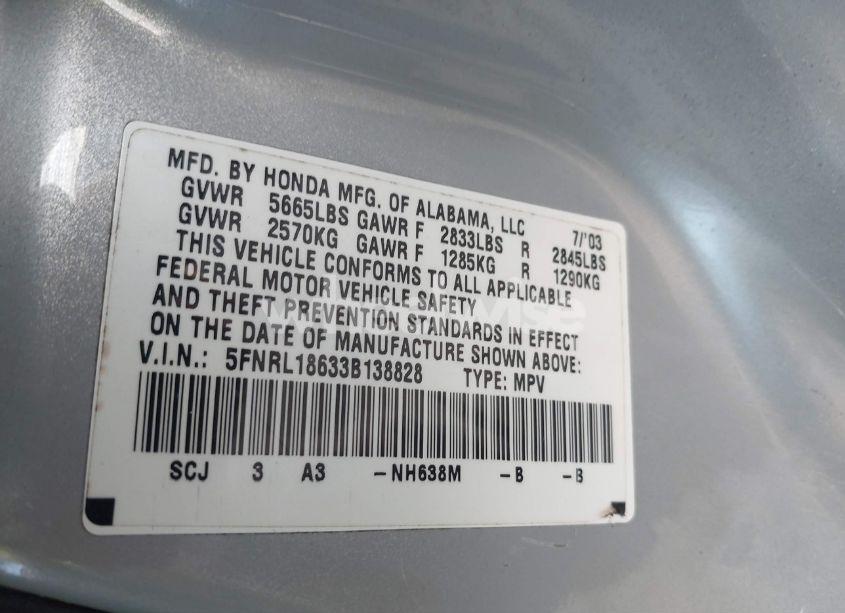 Photo 9 of 2003 Honda Odyssey EX (VIN 5FNRL18633B138828)