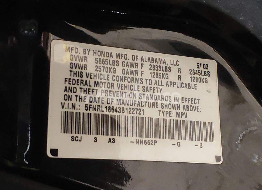 Photo 9 of 2003 Honda Odyssey EX (VIN 5FNRL18643B122721)