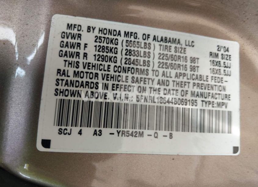 Photo 9 of 2004 Honda Odyssey EX (VIN 5FNRL18644B069195)