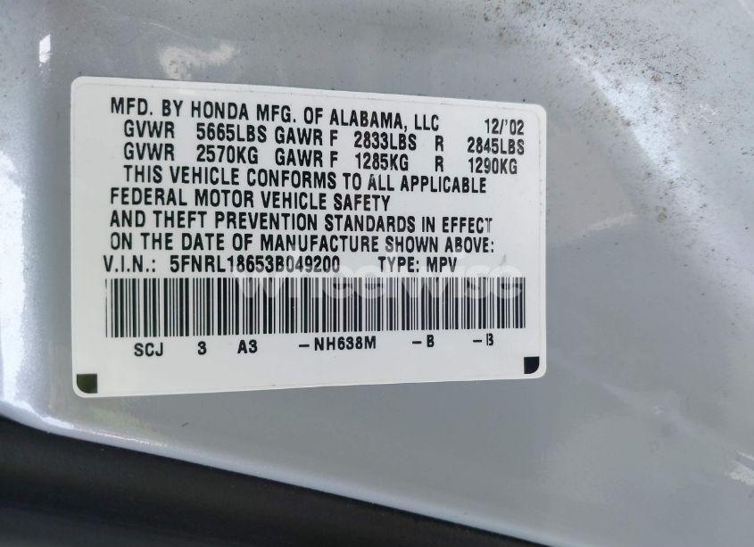 Photo 9 of 2003 Honda Odyssey EX (VIN 5FNRL18653B049200)