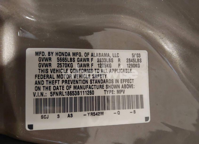 Photo 9 of 2003 Honda Odyssey EX (VIN 5FNRL18653B111260)