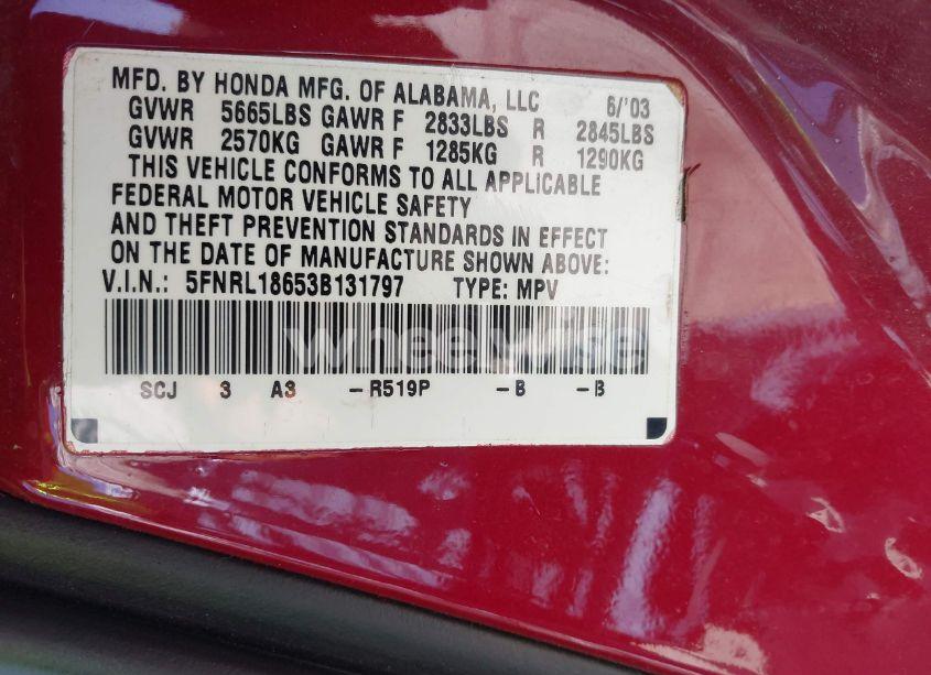 Photo 9 of 2003 Honda Odyssey EX (VIN 5FNRL18653B131797)