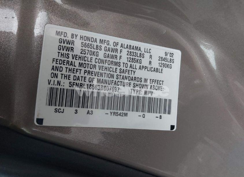 Photo 9 of 2003 Honda Odyssey EX (VIN 5FNRL18663B007697)