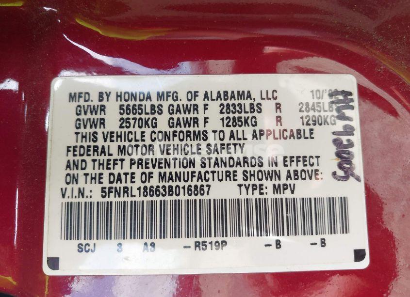 Photo 9 of 2003 Honda Odyssey EX (VIN 5FNRL18663B016867)