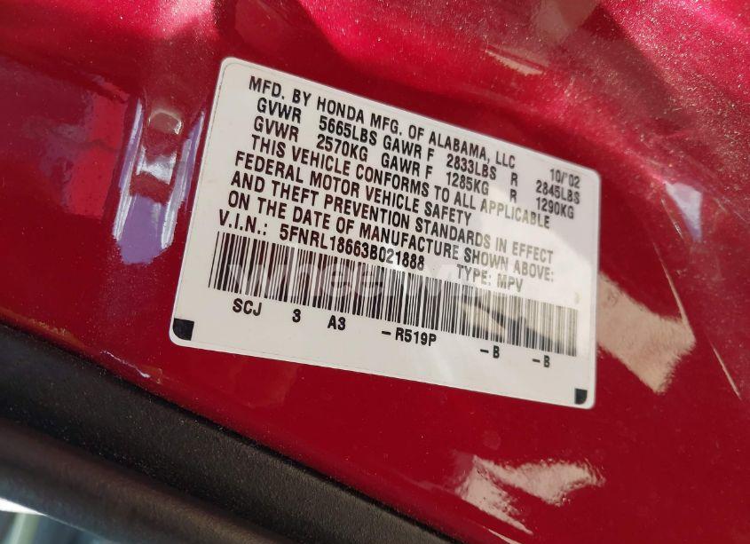 Photo 9 of 2003 Honda Odyssey EX (VIN 5FNRL18663B021888)