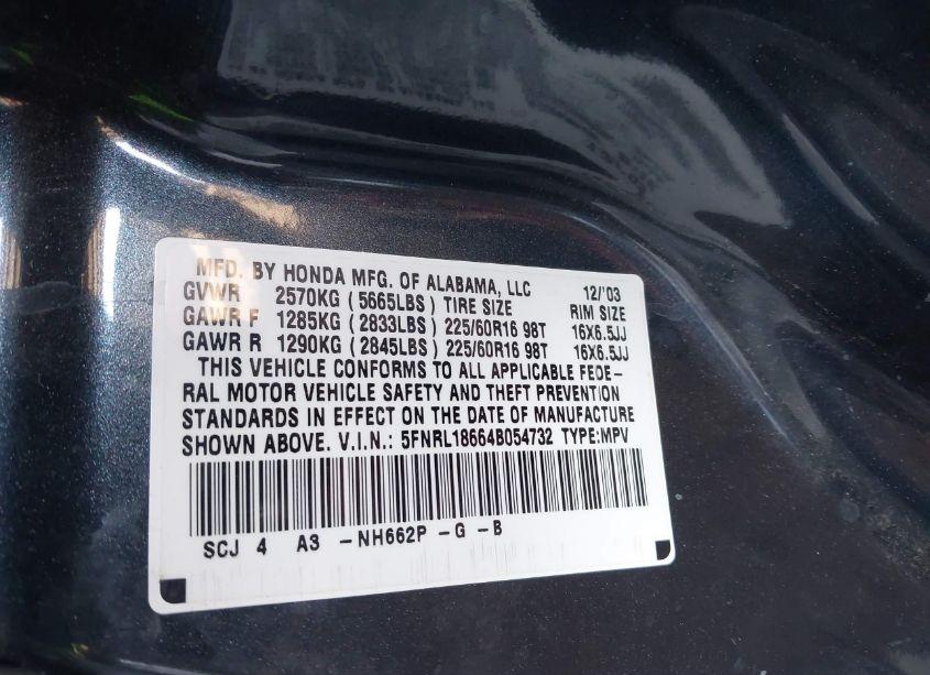 Photo 9 of 2004 Honda Odyssey EX (VIN 5FNRL18664B054732)