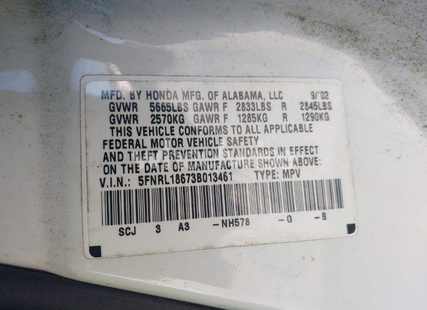 Photo 9 of 2003 Honda Odyssey EX (VIN 5FNRL18673B013461)