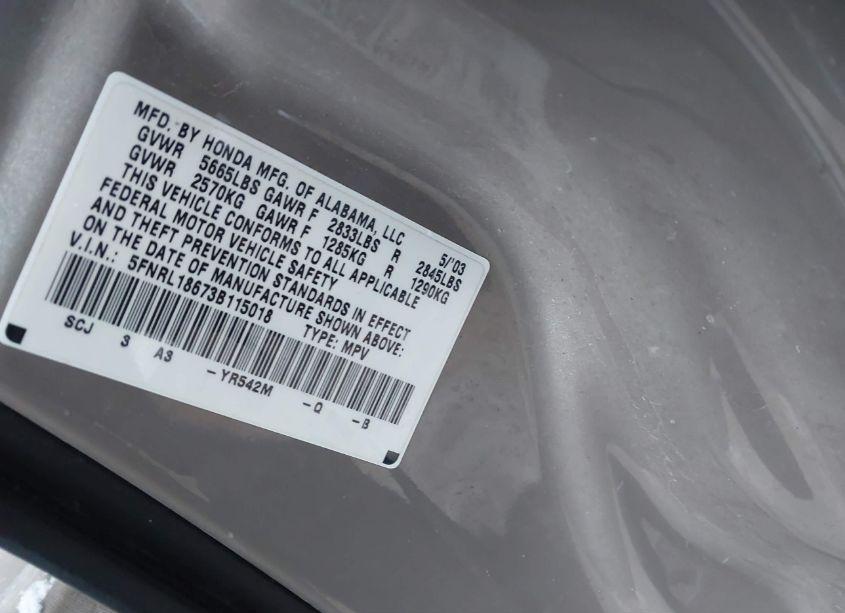 Photo 9 of 2003 Honda Odyssey EX (VIN 5FNRL18673B115018)