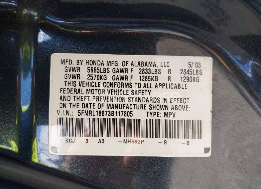 Photo 9 of 2003 Honda Odyssey EX (VIN 5FNRL18673B117805)