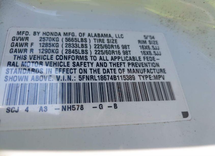 Photo 9 of 2004 Honda Odyssey EX (VIN 5FNRL18674B115389)