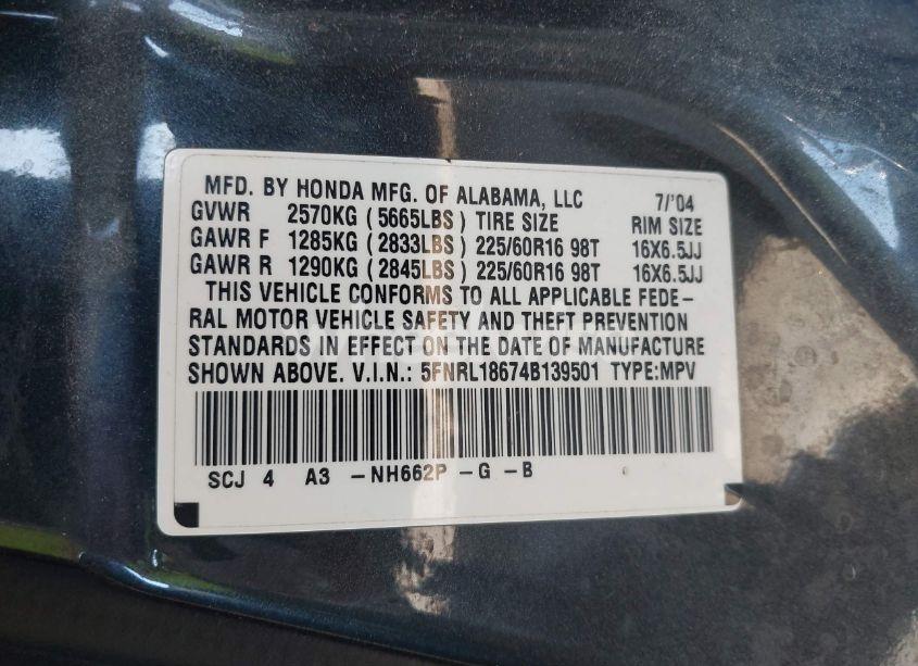 Photo 9 of 2004 Honda Odyssey EX (VIN 5FNRL18674B139501)