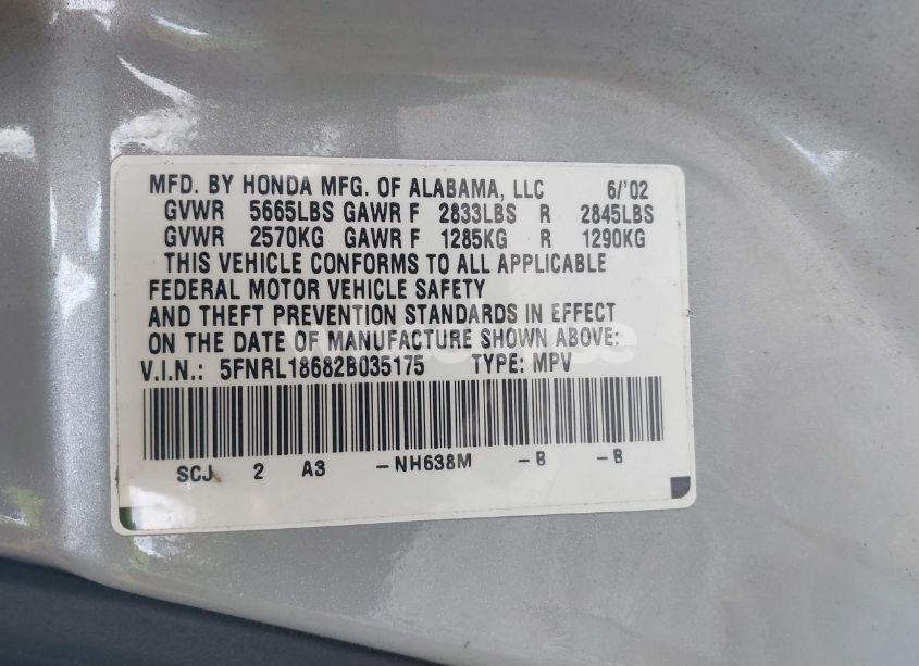 Photo 9 of 2002 Honda Odyssey EX (VIN 5FNRL18682B035175)