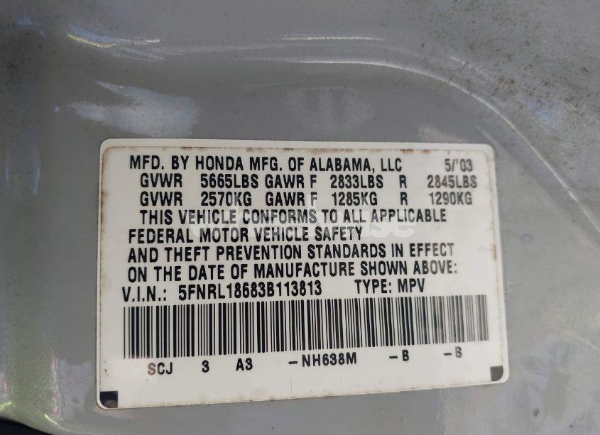 Photo 9 of 2003 Honda Odyssey EX (VIN 5FNRL18683B113813)