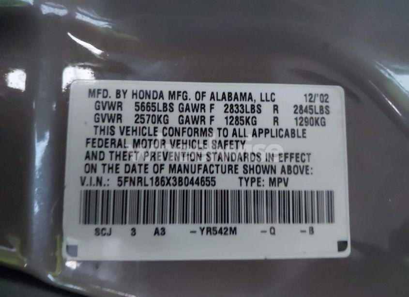 Photo 9 of 2003 Honda Odyssey EX (VIN 5FNRL186X3B044655)