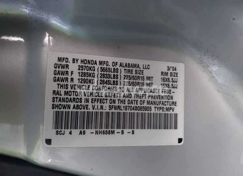 Photo 9 of 2004 Honda Odyssey EX-L (VIN 5FNRL18704B085905)