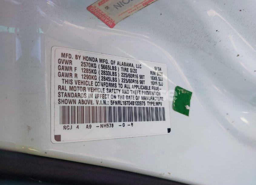 Photo 9 of 2004 Honda Odyssey EX-L (VIN 5FNRL18704B120975)